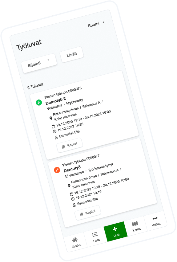 Gate Apps lupalista -näykymä